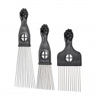 3Pcs Metal Afro Comb African American Pick Comb Hair Brush Hairdressing Styling Tool Black Fist