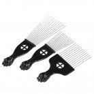 3Pcs Metal Afro Comb African American Pick Comb Hair Brush Hairdressing Styling Tool Black Fist