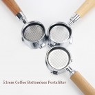 51mm Coffee Bottomless Portafilter with Filter Basket & Wooden Handle Replacement for Delonghi EC680 EC685 Coffee Machine Tool Reusable Alloy Filters Coffee Extraction Accessories