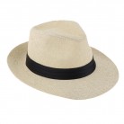 Men Women Straw Panama Hat Fedora Trilby Cap Sombrero Sunhat Wide Brim Beige