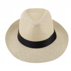 Men Women Straw Panama Hat Fedora Trilby Cap Sombrero Sunhat Wide Brim Beige