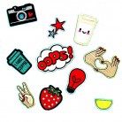 10 Pieces DIY Embroidered Sew Iron on Patches Gesture Star Camera Strawberry Applique Decorations