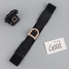 New Retro Fashion Women's Perforation-free Belt Pearl Needle Buckle Elastic Elastic Belt