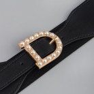 New Retro Fashion Women's Perforation-free Belt Pearl Needle Buckle Elastic Elastic Belt