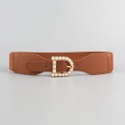 New Retro Fashion Women's Perforation-free Belt Pearl Needle Buckle Elastic Elastic Belt