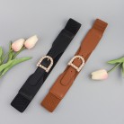 New Retro Fashion Women's Perforation-free Belt Pearl Needle Buckle Elastic Elastic Belt