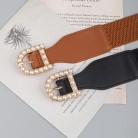 New Retro Fashion Women's Perforation-free Belt Pearl Needle Buckle Elastic Elastic Belt