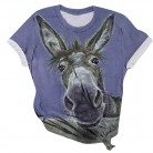 Donkey Head Printed Round Neck Short Sleeve Women's T-shirt