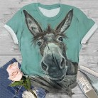 Donkey Head Printed Round Neck Short Sleeve Women's T-shirt