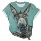 Donkey Head Printed Round Neck Short Sleeve Women's T-shirt