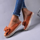 Women's Bow Slippers Flat Heel Peep Toe Sandals Summer Solid Color Beach Shoes