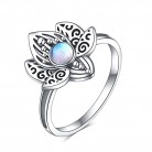 Lotus Flower Ring Sterling Silver Moonstone Jewelry for Women