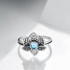 Lotus Flower Ring Sterling Silver Moonstone Jewelry for Women