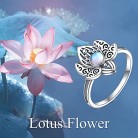 Lotus Flower Ring Sterling Silver Moonstone Jewelry for Women