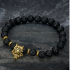 Asgard Crafted Grey Wolf Head And Lava Stone Bracelet