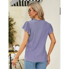 Jacquard V-neck Pile Sleeve Short Sleeve