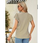 Jacquard V-neck Pile Sleeve Short Sleeve