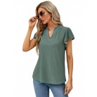 Jacquard V-neck Pile Sleeve Short Sleeve