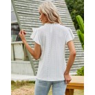 Jacquard V-neck Pile Sleeve Short Sleeve