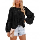 Chiffon Jacquard Floral Texture Lantern Sleeve Shirt