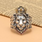 Vintage Crown Lion King Sterling Silver Cross Male Lion Head Ring