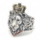 Vintage Crown Lion King Sterling Silver Cross Male Lion Head Ring