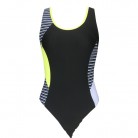 Wide Shoulder Strap One-piece Striped Solid Color Slimming Patchwork Swimsuit