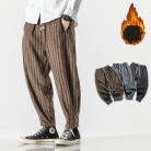 Striped Wool And Fleece Thickened Loose Chinese Style Overalls