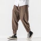 Striped Wool And Fleece Thickened Loose Chinese Style Overalls