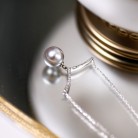 Grey Pearl Necklace Women's 18K White Gold Plated Zircon V-shaped Clavicle Chain