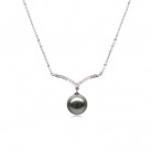 Grey Pearl Necklace Women's 18K White Gold Plated Zircon V-shaped Clavicle Chain