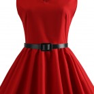 Retro Sleeveless Summer V-neck Solid Color Dress