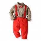 Boys' Plaid Shirt Bow Tie Overalls Party Dress