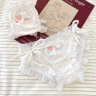 Lace-up Pure Cotton Peach Embroidered Lace Underwear For Women