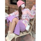 Japanese Love Contrast Color Sweater Female Gentle Wind Lazy Retro