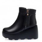 Leather Short Women's Fleece-lined Wedge Platform Wool Boots