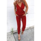 Fashion Casual Lace Up Pocket Backless Sling Women's Jumpsuit