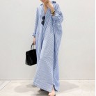 New Cotton And Linen Striped Cardigan Loose Large Temperament Commuter Irregular Dress