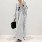 New Cotton And Linen Striped Cardigan Loose Large Temperament Commuter Irregular Dress