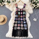 Hooked Flower Cut-out Tassel Vest Dress