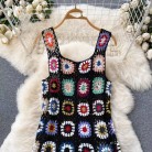 Hooked Flower Cut-out Tassel Vest Dress