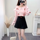 Fashionable And Lovely Milk Style With High Sweater Pleated Skirt Suit