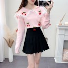 Fashionable And Lovely Milk Style With High Sweater Pleated Skirt Suit