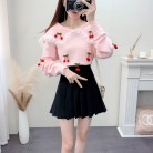 Fashionable And Lovely Milk Style With High Sweater Pleated Skirt Suit