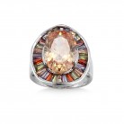 Bridal Big Round Colorful CZ Finger 925 Sterling Silver Rings