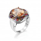 Bridal Big Round Colorful CZ Finger 925 Sterling Silver Rings