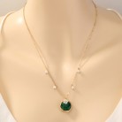 Winding Emerald Oblate Natural Stone Inlaid Flower Pendant Single Layer Chain