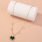 Winding Emerald Oblate Natural Stone Inlaid Flower Pendant Single Layer Chain