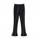 Dark Black Metal Zipper Casual Pants