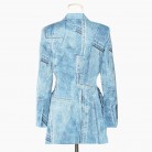 Denim Graffiti Printed Satin Material Waist Suit Coat Woman